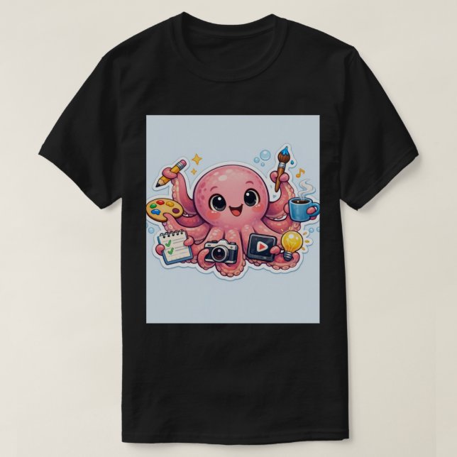Master of Multitasking: Creative Octopus Sticker T Shirt (Design framsida)