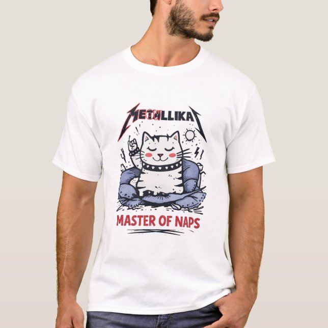 Master of Naps – Metal Cat Parody T Shirt (Framsida)