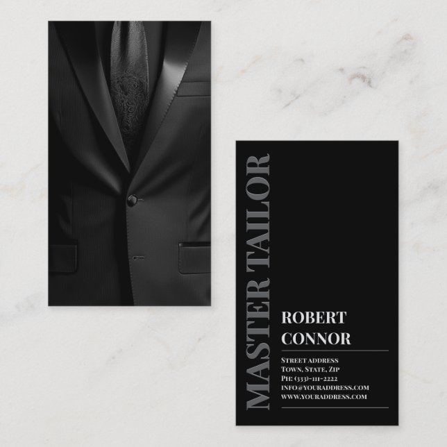 Master Tailor Classic Black Tuxedo Boutique Visitkort (Fram/baksida)