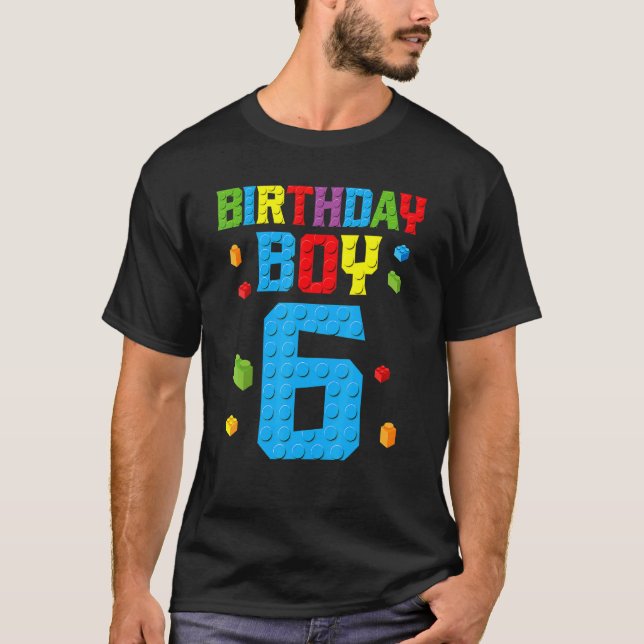 Mästerbyggaren 6e Birthday Boy 6 sex år byggt T Shirt (Framsida)