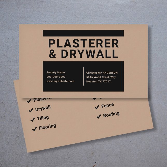 Masterer och Drywall - svart och brun Visitkort (Plasterer & Drywall - Black & Brown Business Card)