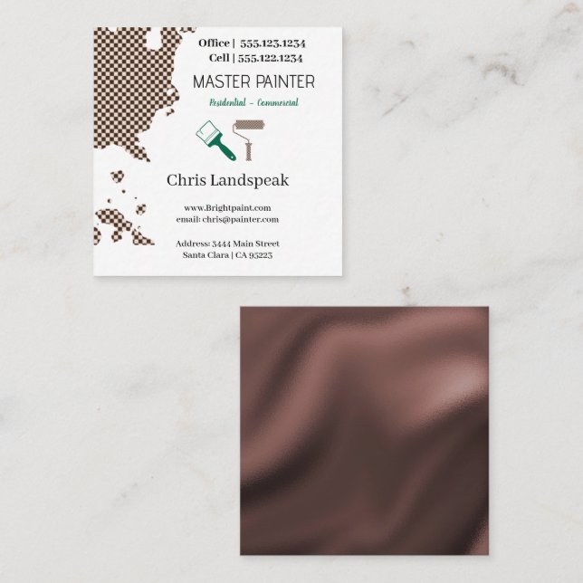 Mastermålare & Mörk Brown Checkerboard mönster Fyrkantigt Visitkort (Fram/baksida)