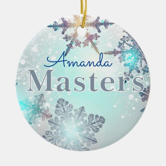 Masters Examen Personligt Namn Blå  Julgransprydnad Keramik (Framsidan)