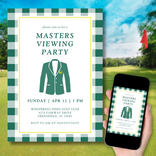 Masters tittar på watch party golf grön kavaj inbjudningar (Elegant design inspired by the iconic green jacket.)