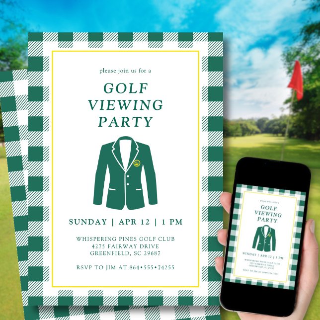 Masters tittar på watch party golf grön kavaj inbjudningar (Personalize for your Masters watch party.)