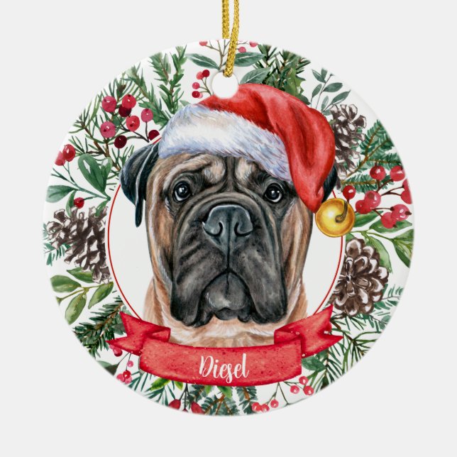 Mastiff Anpassningsbar Santa Hat Hund-julprydnad Julgransprydnad Keramik (Framsidan)