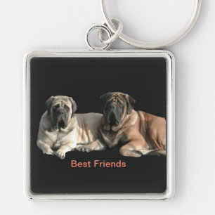 Mastiff Best Friends Fyrkantig Silverfärgad Nyckelring