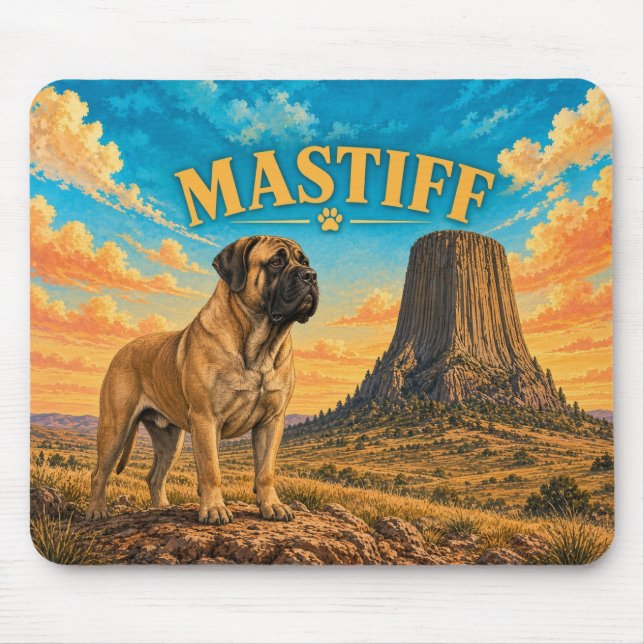 Mastiff, Devils Tower Vintage Vattenfärg Musmatta (Framsidan)