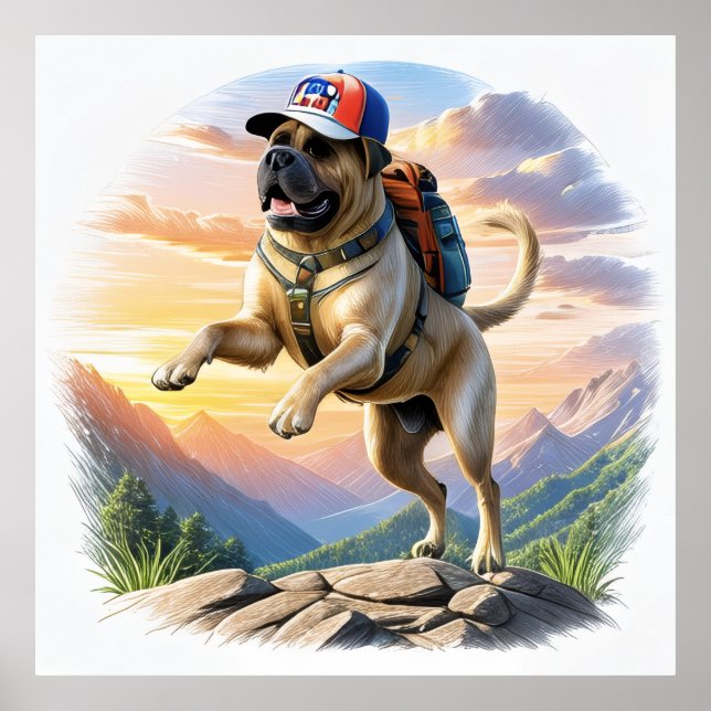Mastiff englische Dogge im Urlaub im Gebirge Poster (Framsidan)