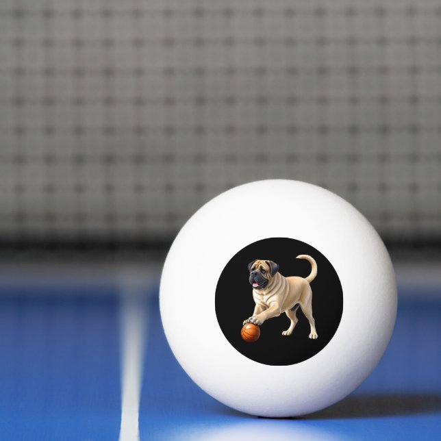 Mastiff englische Dogge mit Ball im Urlaub Pingisboll (Netto)