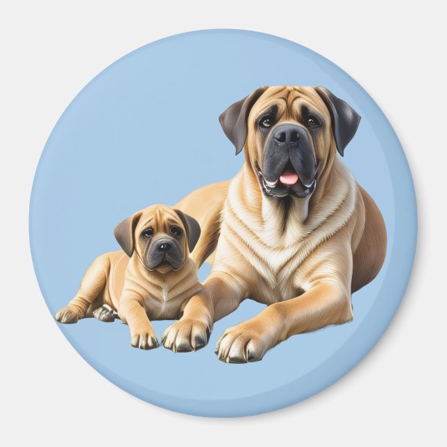 Mastiff englische Dogge mit Kind im Urlaub Magnet (Framsidan)