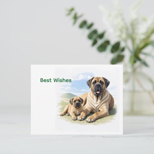 Mastiff englische Dogge mit Kind im Urlaub Vykort (Stående Fram)
