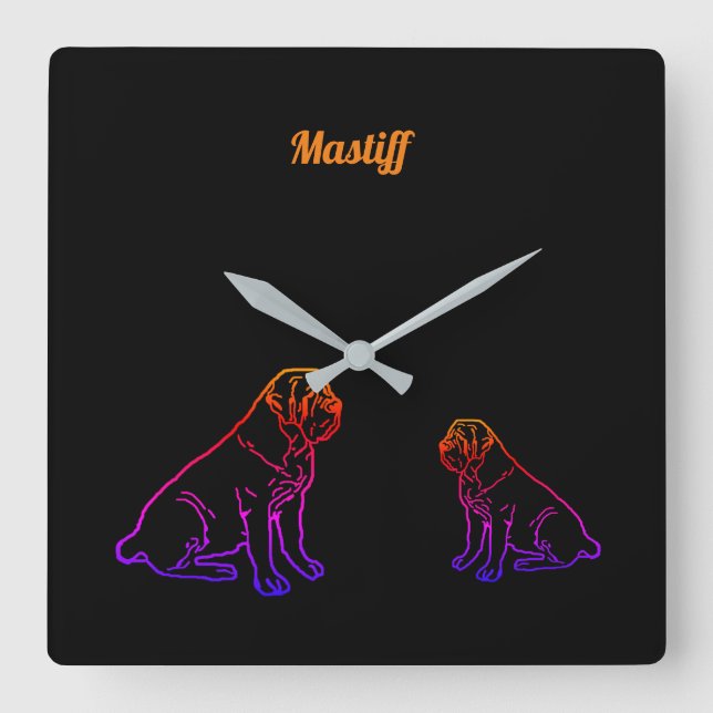 Mastiff englische Dogge Neon Comic Best Wishes Fyrkantig Klocka (Framsida)