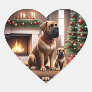 Mastiff englische Dogge Weihnachten Kamin Hjärtformat Klistermärke