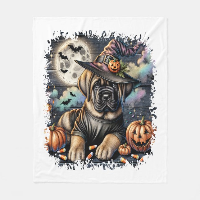 Mastiff Hund Halloween Square Fleecefilt (Framsidan)