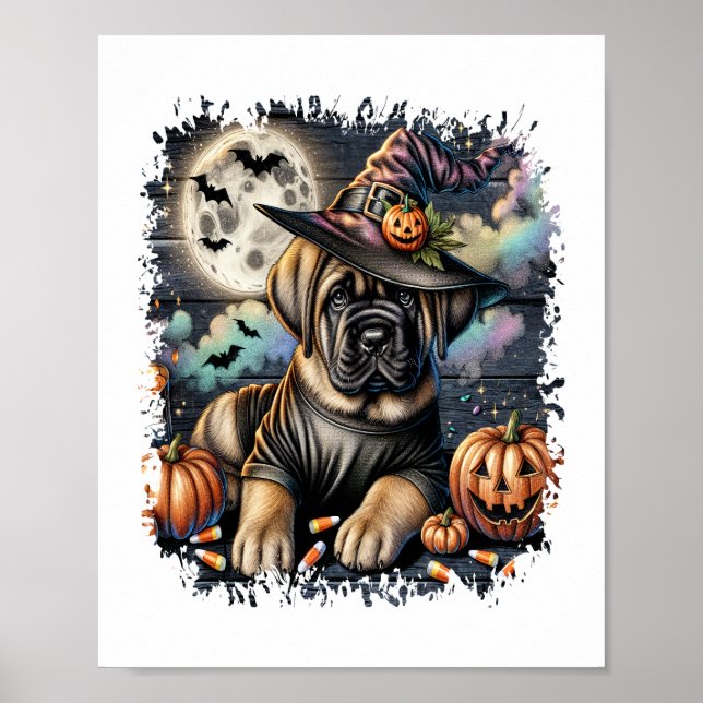 Mastiff Hund Halloween Square Poster (Framsidan)