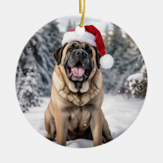 Mastiff Hund jultomten Julgransprydnad Keramik