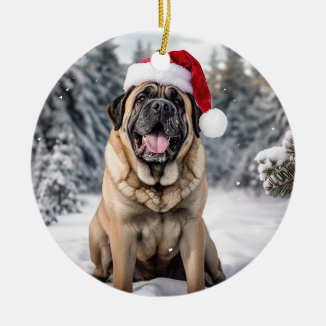 Mastiff Hund jultomten Julgransprydnad Keramik (Framsidan)