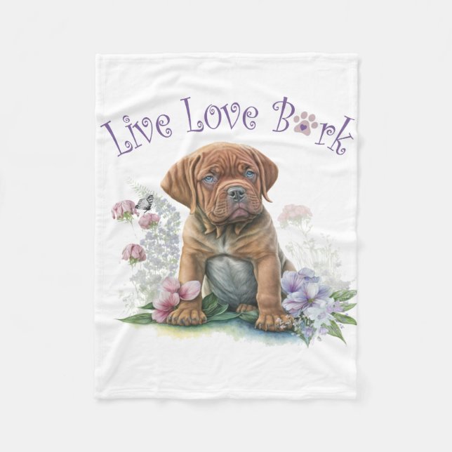Mastiff Hund Mamma Blommigt Fleecefilt (Framsidan)