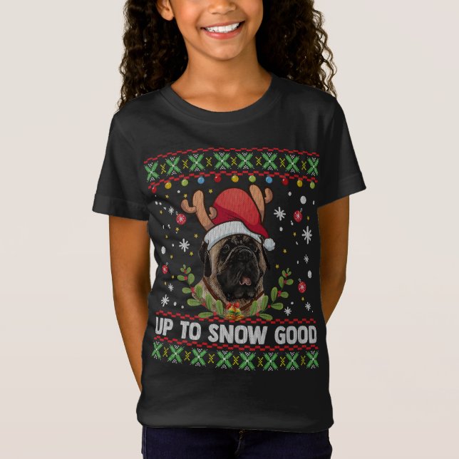 Mastiff Hund Reindeer Ugly julsötare T Shirt (Framsida)