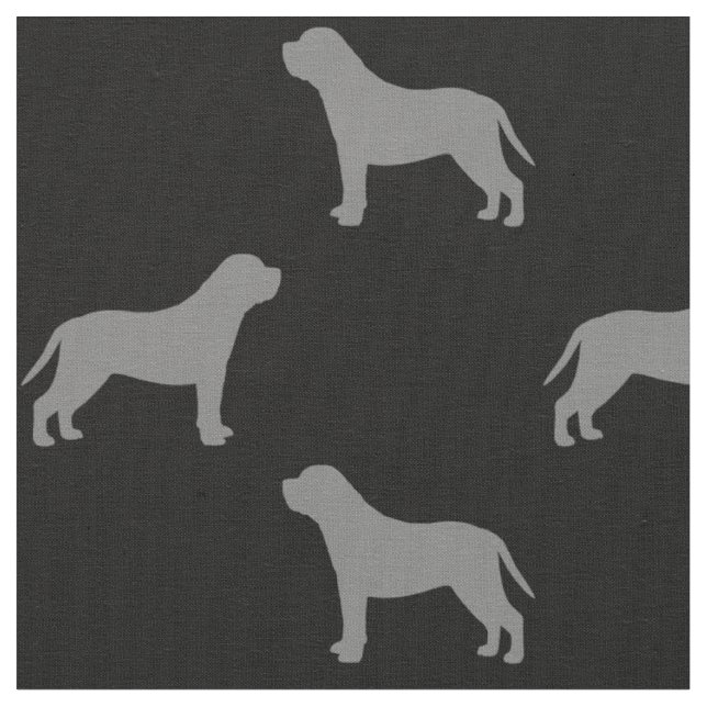 Mastiff Hund Silhouettes Grått och Black Patterned Tyg (Närbild)