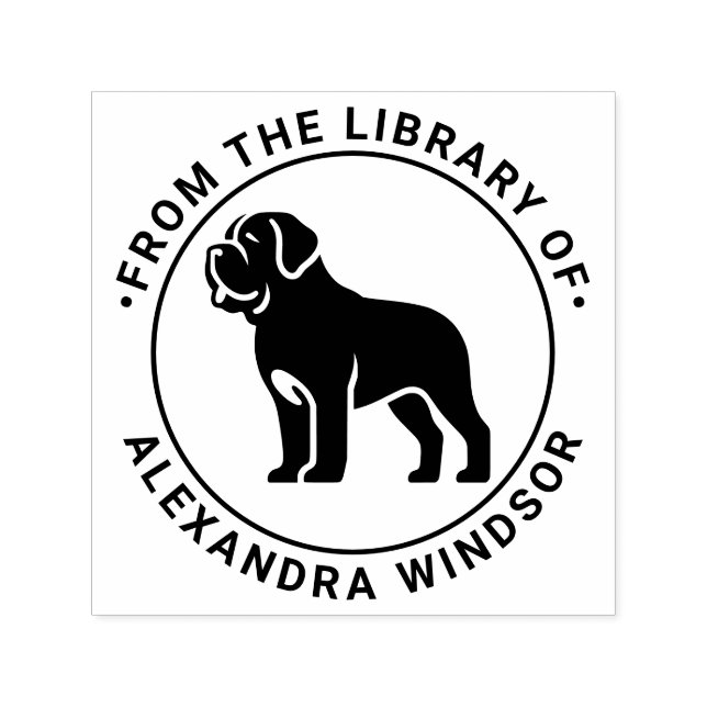 Mastiff Hund Stående Sil Bibliotek Boktitel Självfärgande Stämpel (Design)