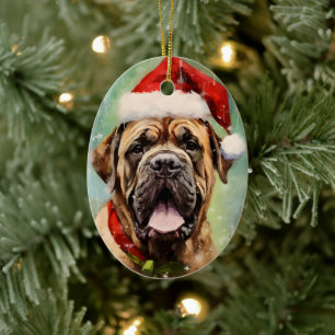 Mastiff julpenselmålning julgransprydnad keramik