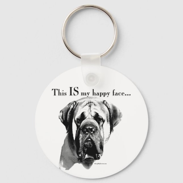 Mastiff Lycklig Ansikte Nyckelring (Framsida)