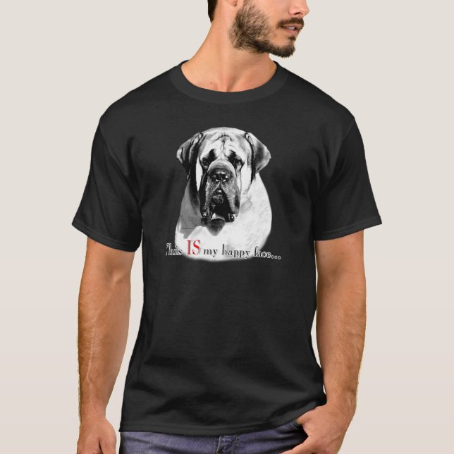 Mastiff Lycklig Ansikte T Shirt (Framsida)