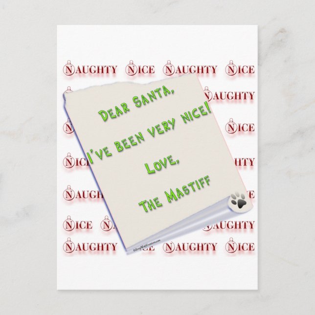 Mastiff Naughty eller Nice Helg Vykort (Framsida)