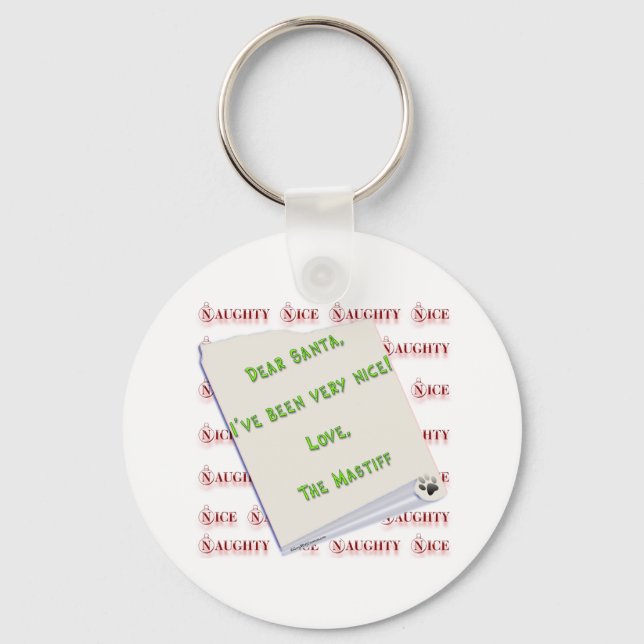 Mastiff Naughty eller Nice Keychain Nyckelring (Framsida)