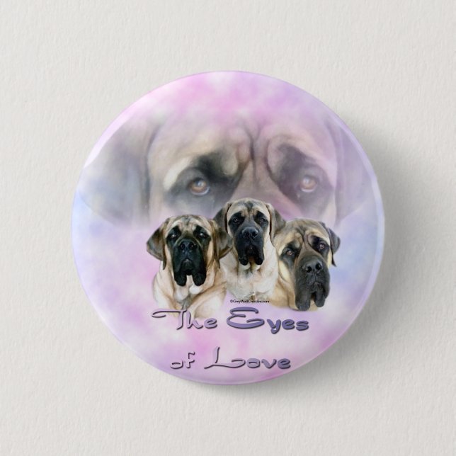 Mastiff Ögon av Kärlek Button Knapp (Framsida)