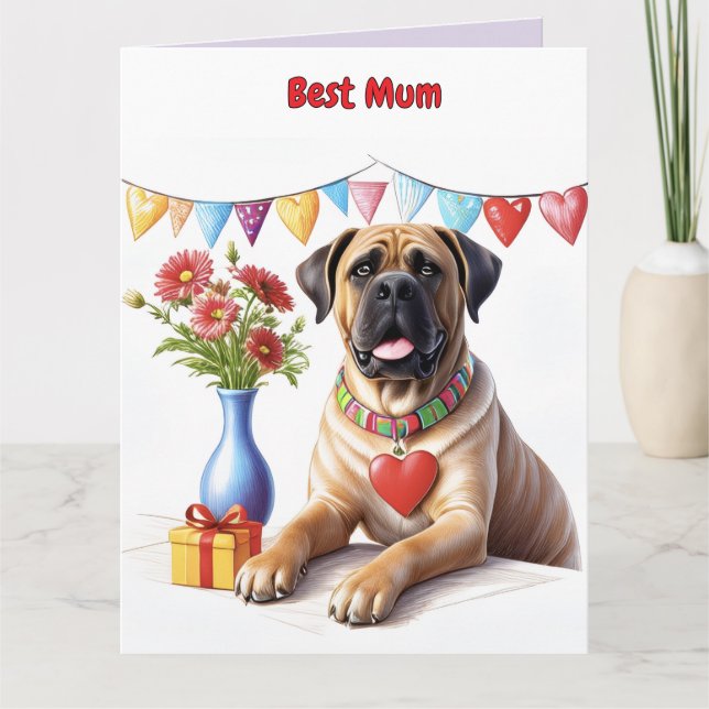 Mastiff på en fest kort (Framsida)