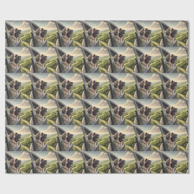 Mastiff Road Trip Scenisk Landskapsvattenfärg Wrap Presentpapper (Platt)
