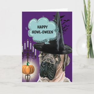 Mastiff söt hund häxa lycklig howloween kort