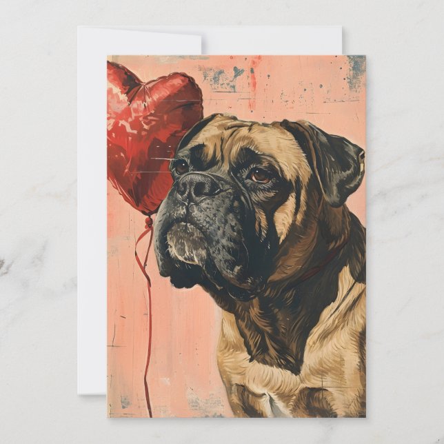 Mastiff Vintage Valentindagen Julkort (Framsida)
