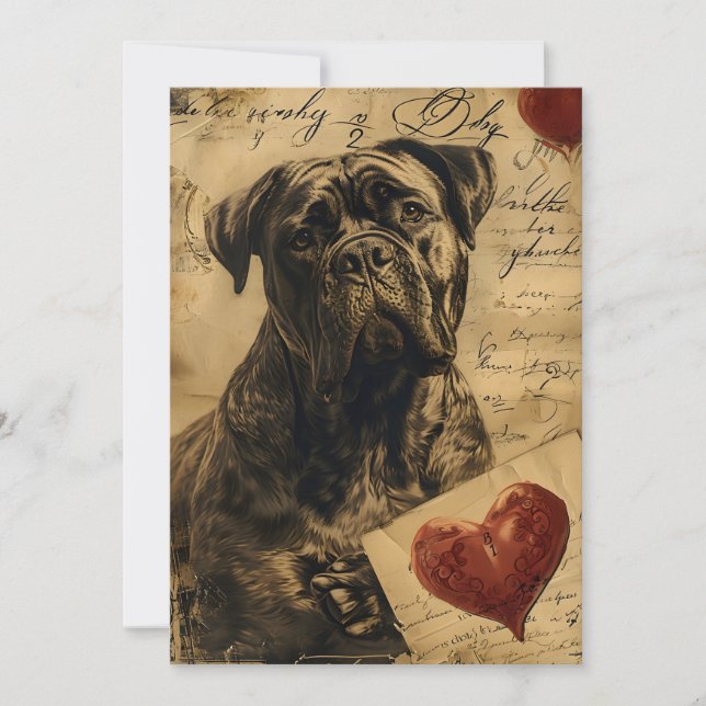 Mastiff Vintage Valentindagen Julkort (Framsida)