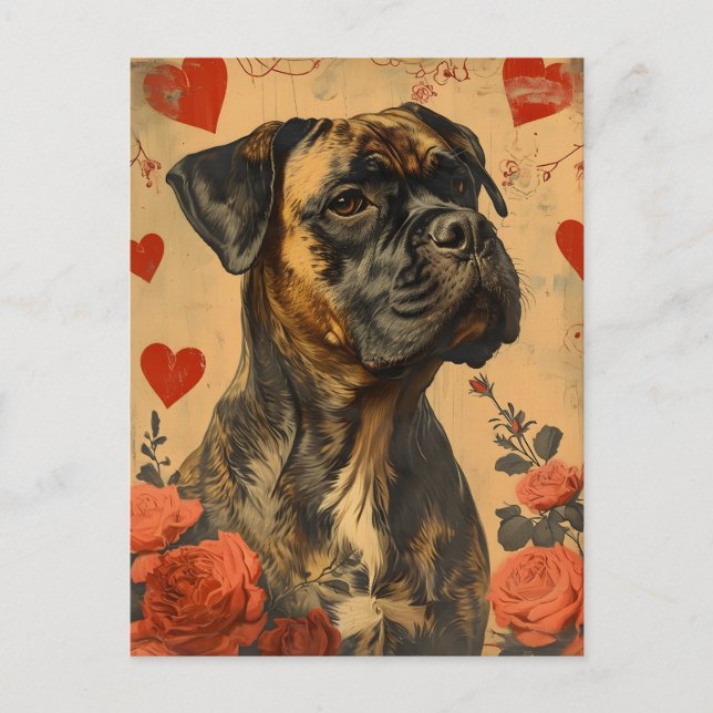 Mastiff Vintage Valentindagen Vykort (Framsida)