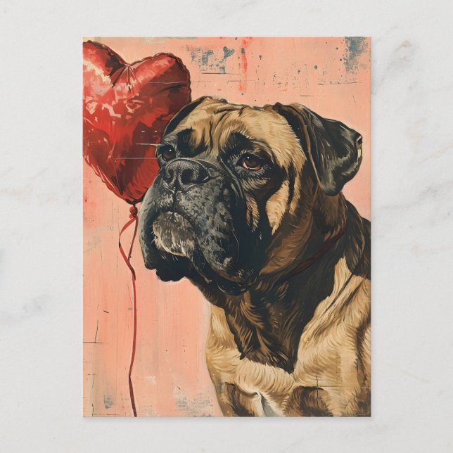 Mastiff Vintage Valentindagen Vykort (Framsida)