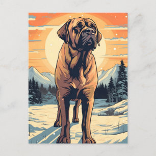 Mastiff vinterskog under solnedgång vykort