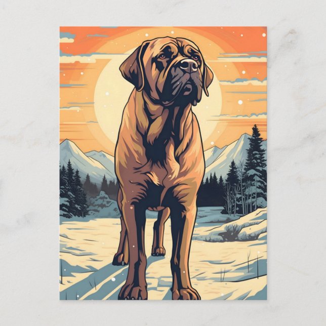 Mastiff vinterskog under solnedgång vykort (Framsida)