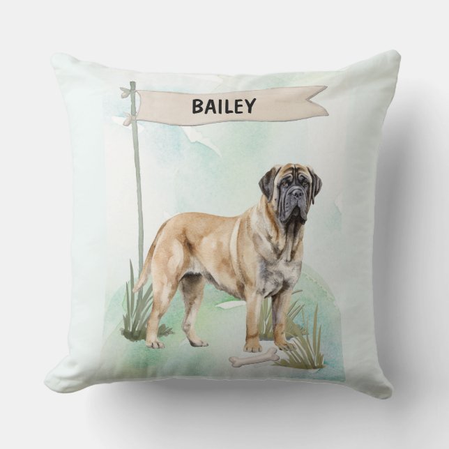 Mastiff Watercolor Personalized Dog Kudde (Framsida)