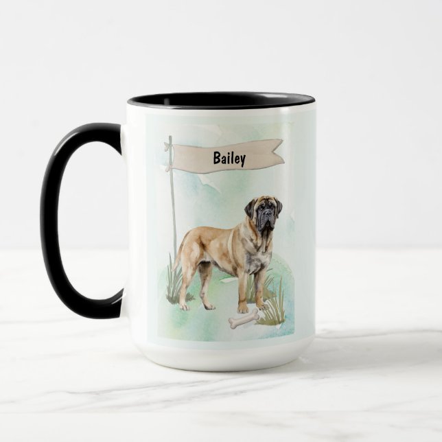 Mastiff Watercolor Personalized Dog Mugg (Vänster)