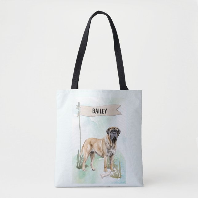 Mastiff Watercolor Personalized Dog Tygkasse (Framsida)