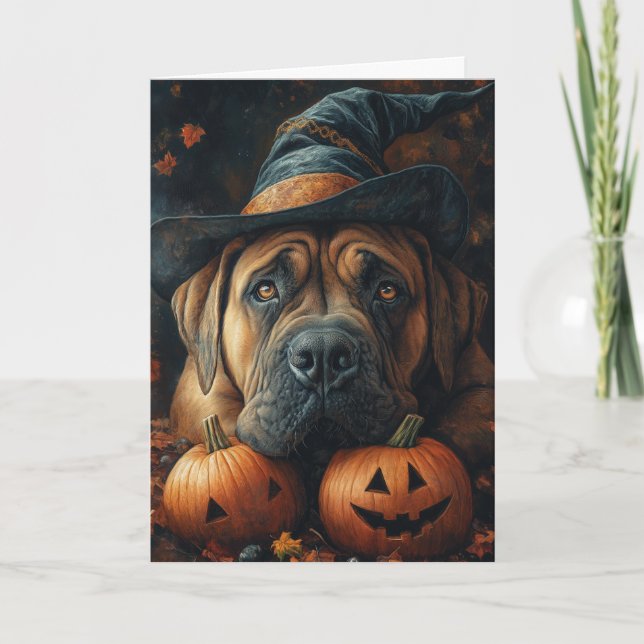 Mastiff Witch Halloween Helgkort (Framsida)