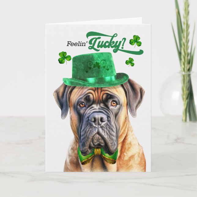 Mastiffhund Känner sig Lycklig St Patrick's Day Helgkort (Framsida)