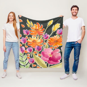 Mästning - Rosa och Orange blommor Fleecefilt