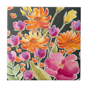 Mästning - Rosa och Orange blommor Kakelplatta