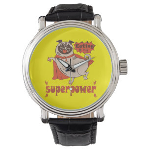 Mat är min supermakts röda kudde tecknad stil armbandsur
