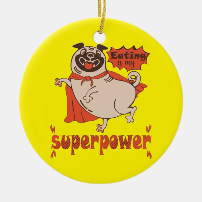 Mat är min supermakts röda kudde tecknad stil julgransprydnad keramik (Framsidan)